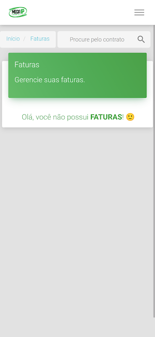 Tela de gerenciamento de faturas do aplicativo Mega IP Internet
